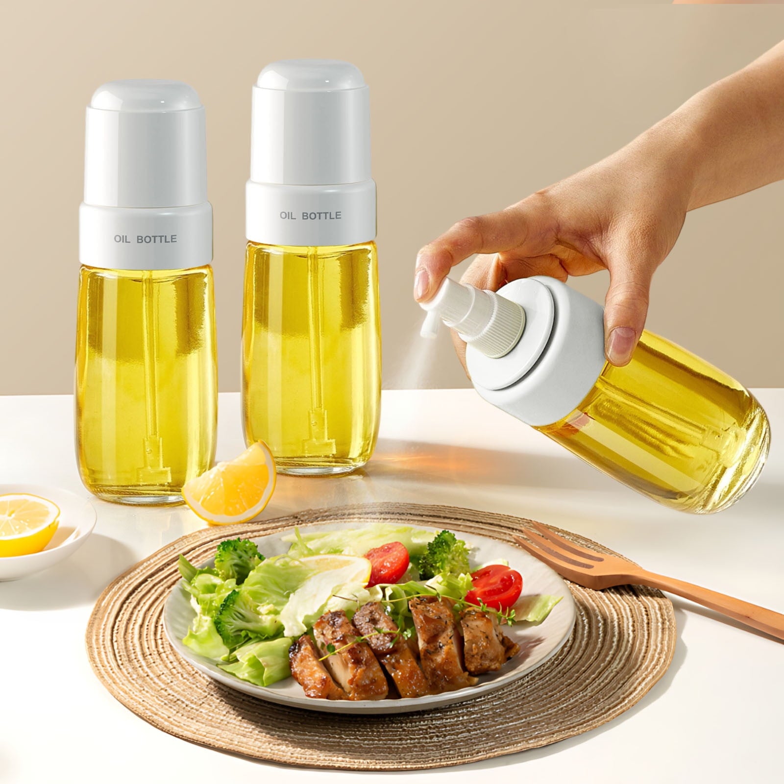 Press Oil Spray Bottle, Leakproof Oil Container Bottle, Reusable Oil Mist Bottle, Cooking Oil Spray Dispenser