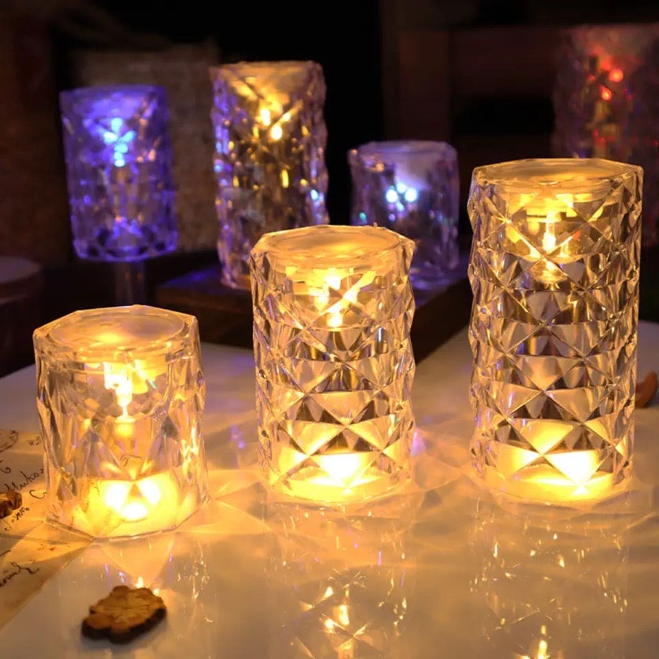 Romantic Rose Crystal Lamp, Mini Petals Diamond Table Lamp, Dimmable Golden Desk Lamp, Nordic Crystal Rechargeable Table Lamp, LED Romantic Desk Light