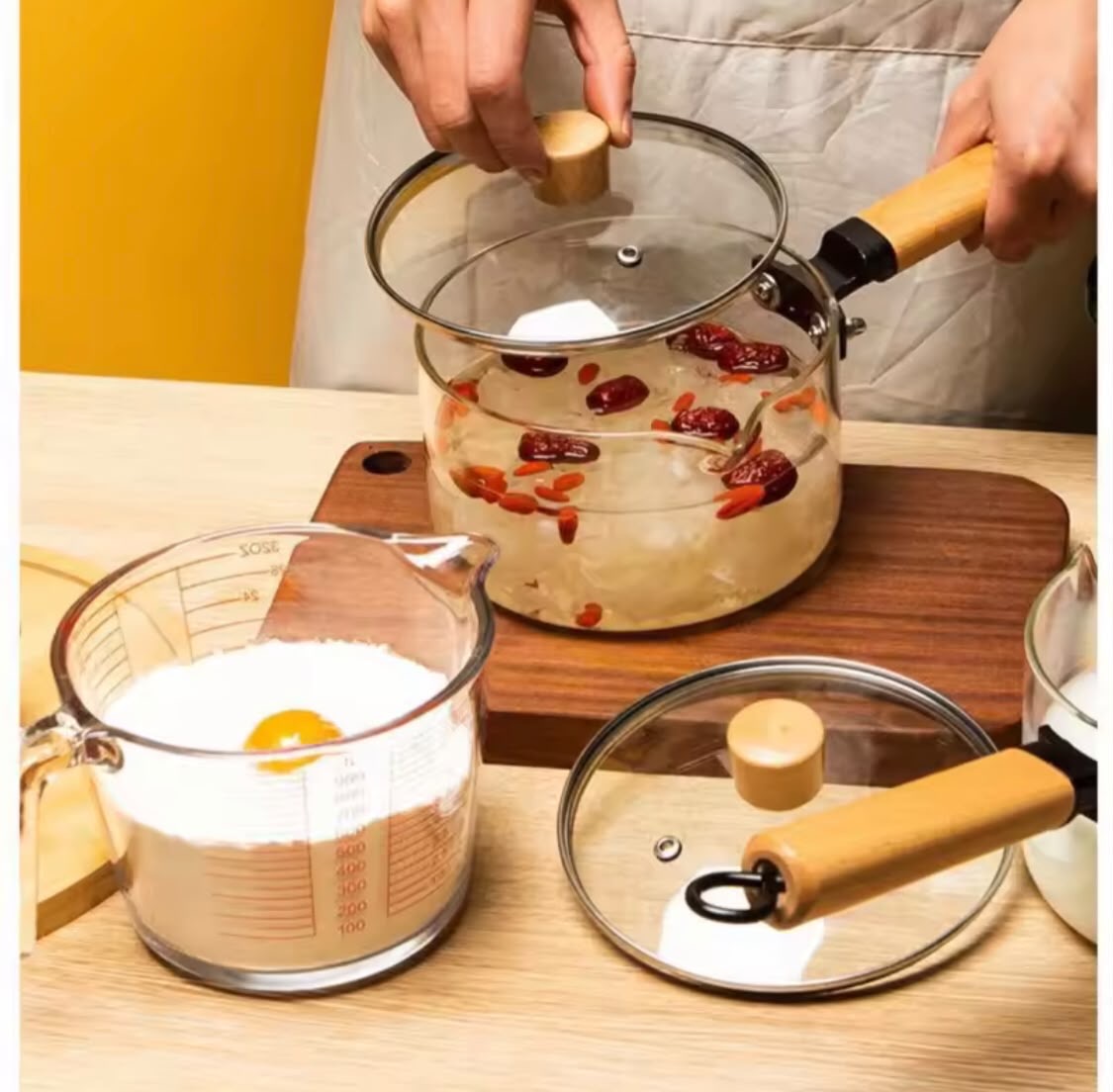 Heat Resistant Cooking Glass Pot, New Transparent Design Pot, Kitchen Cooking Saucepan
