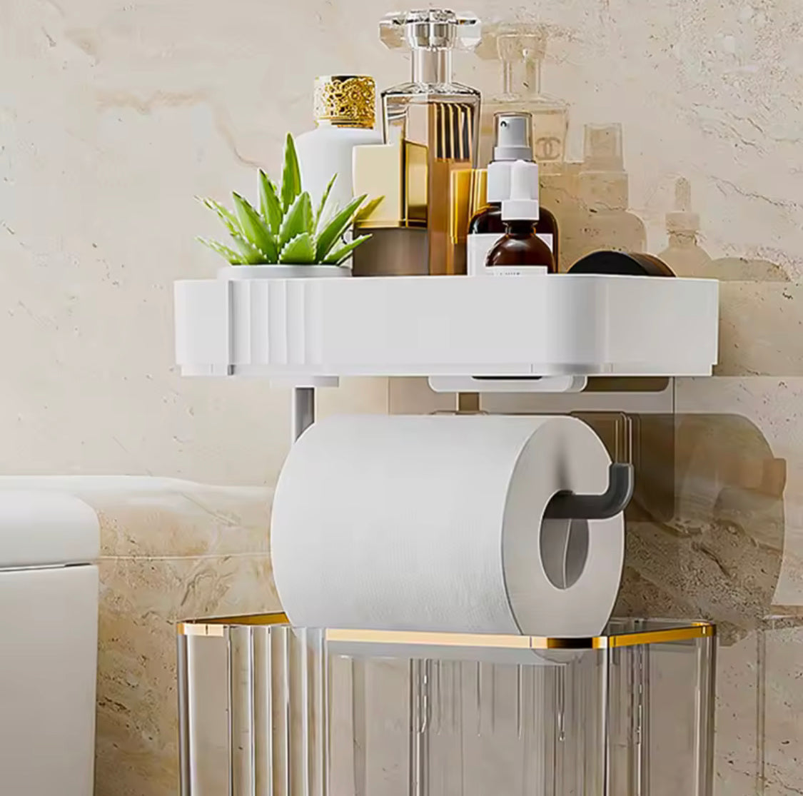 Punch Free Toilet Paper Holder, Paper Towel Bathroom Organizer, Hand Wiping Tissue Dispenser, Toilet Tissue Rack
