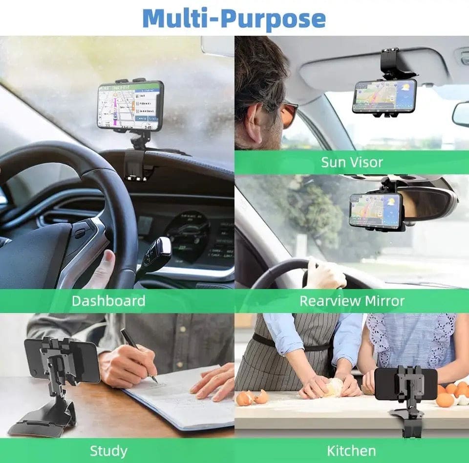 Dashboard Mobile Holder, Universal Phone Suction Bracket, 360 Adjustable Rotating Mount Holder, Multipurpose Cell Phone Stand, 360 Degree Rotating GPS Navigation Bracket, Car Dashboard Rear View Mirror with 360° Spring Clip
