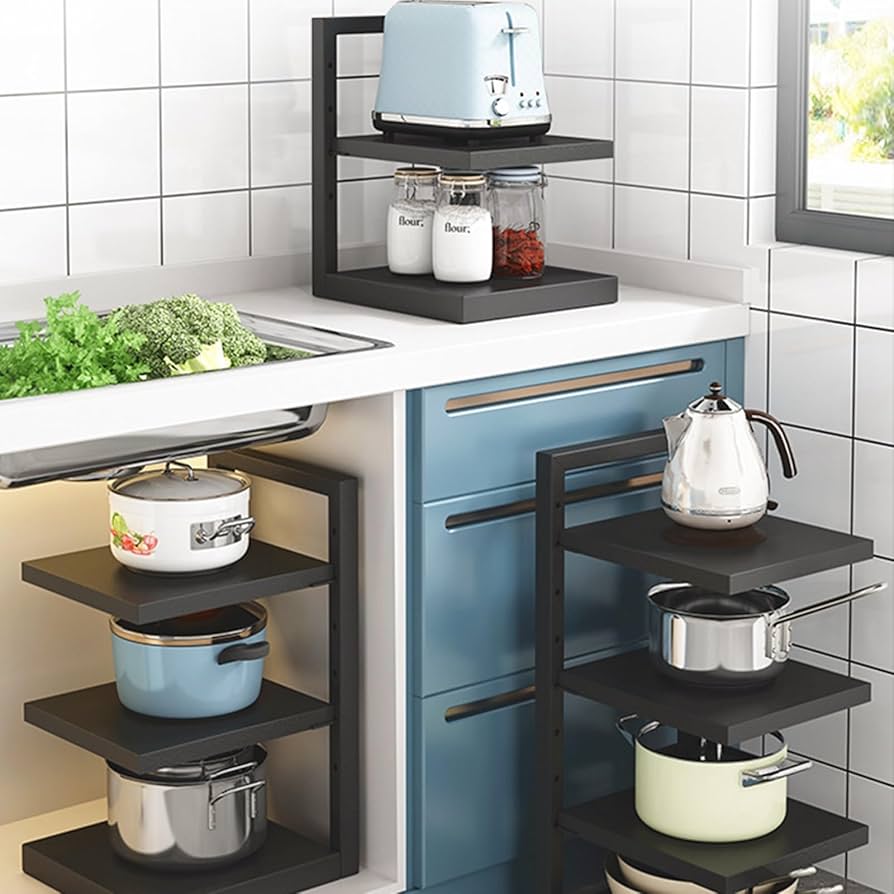 Adjustable Floor Standing Kitchen Pot Storage Rack, Space Saving Storage Rack, Multi Layer Kitchen Cabinet Storage Rack, Multifunctional Under Sink Organizer