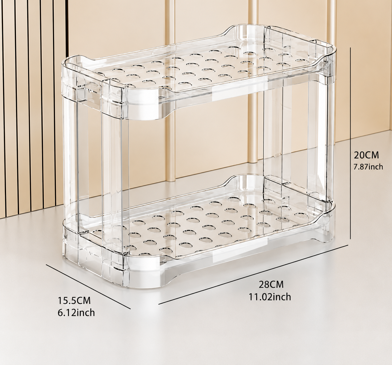Transparent Crystal Clear Vanity Organizer Stand, Acrylic Cosmetic And Kitchen Organizer Shelf, Luxury Acrylic Countertop Storage Shelf