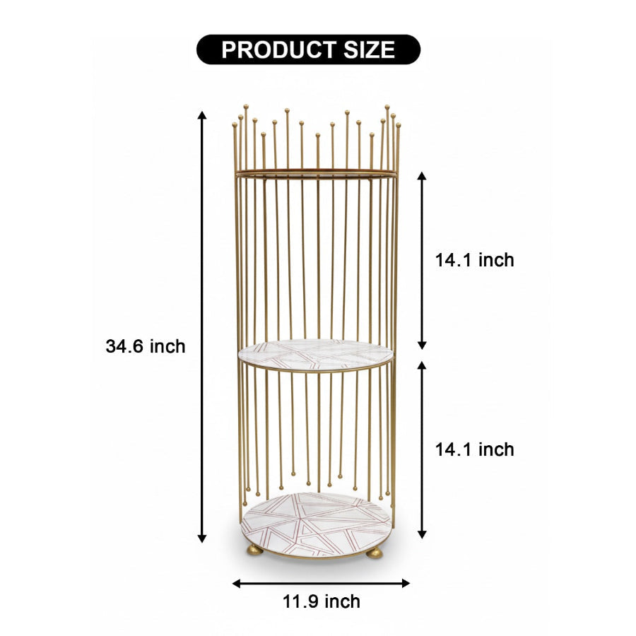 Royal Crown 3 Tier Display Tower, Multi Layer Round Wrought Iron Corner Stand, Vanity Storage Shelf, No Drill Floor Standing Organizer