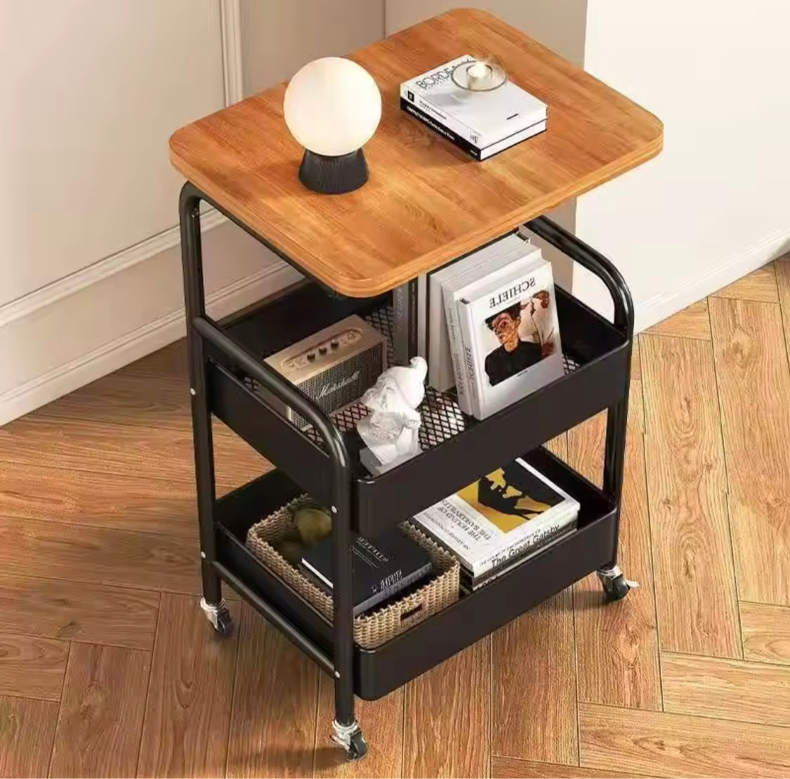 Movable Household Storage Cart, Household Multilayer Storage Rack With Wheels, Storage Rack With Table Board