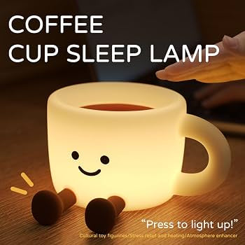 Cute Smiley Mug Night Lamp, Adorable Mug Shaped Decorative Lamp, Cute Coffee Mug Shaped Table Lamp, Cartoon Mug Led Lamp