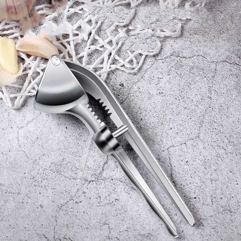Double Lever Assisted Garlic Mincer, Stainless Steel Garlic Squeezer, Handheld Garlic Masher, Kitchen Mincing Crushing Tool for Nuts and Ginger Press, Professional Garlic Pinch Dishwasher Crusher