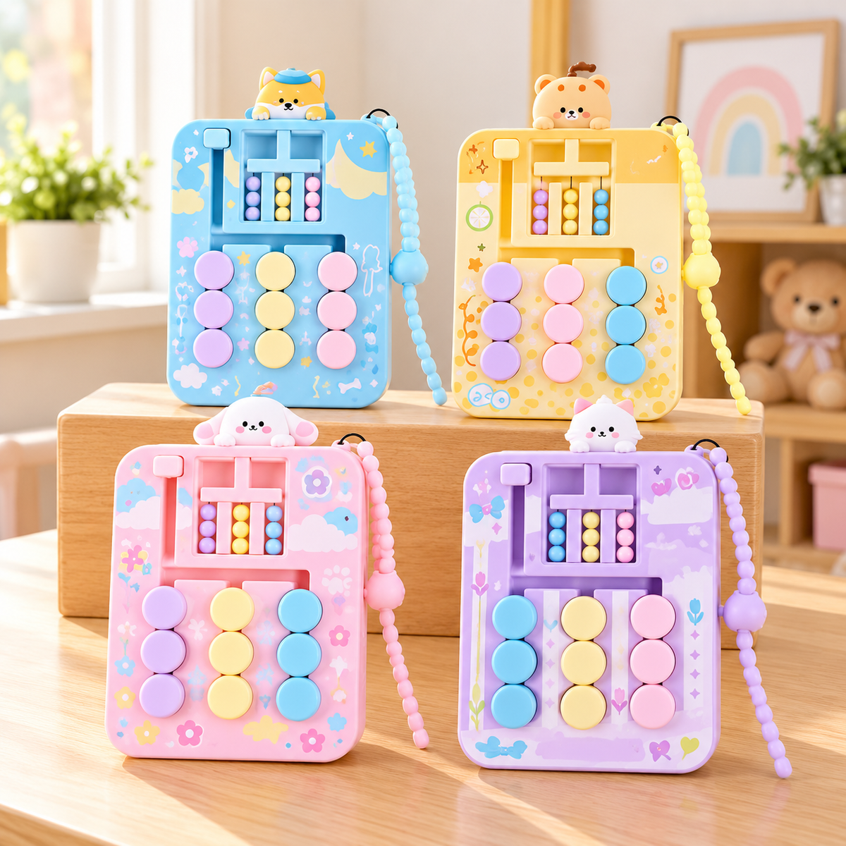 Kawaiii Fidget Slide Puzzle Board, Kids Sorting Colour Toy, Kids Interactive Learning Activity Board, Interactive Busy Board for Toddlers