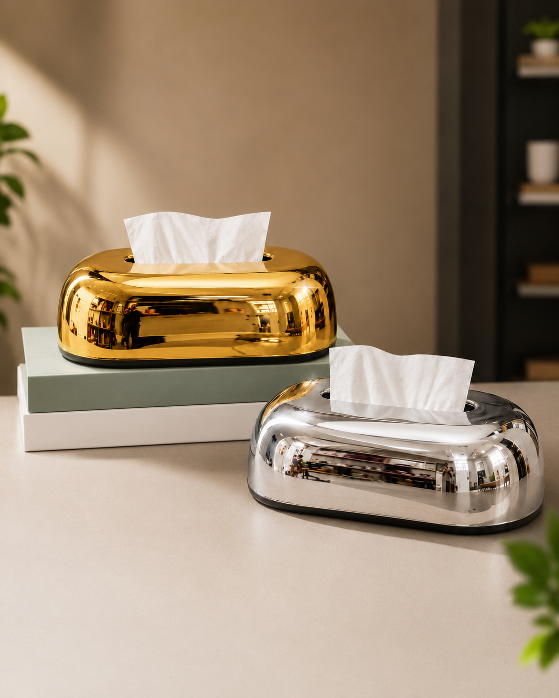 Luxury Chrome Tissue Box, Napkin Dispenser Container, Desktop Tissue Holder