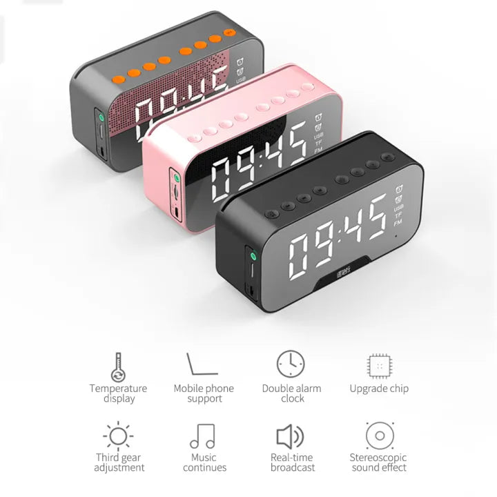 Rechargeable Alarm Clock With Speaker, Multifunction Alarm Radio Desk Clock, Wireless Bluetooth Speaker Clock