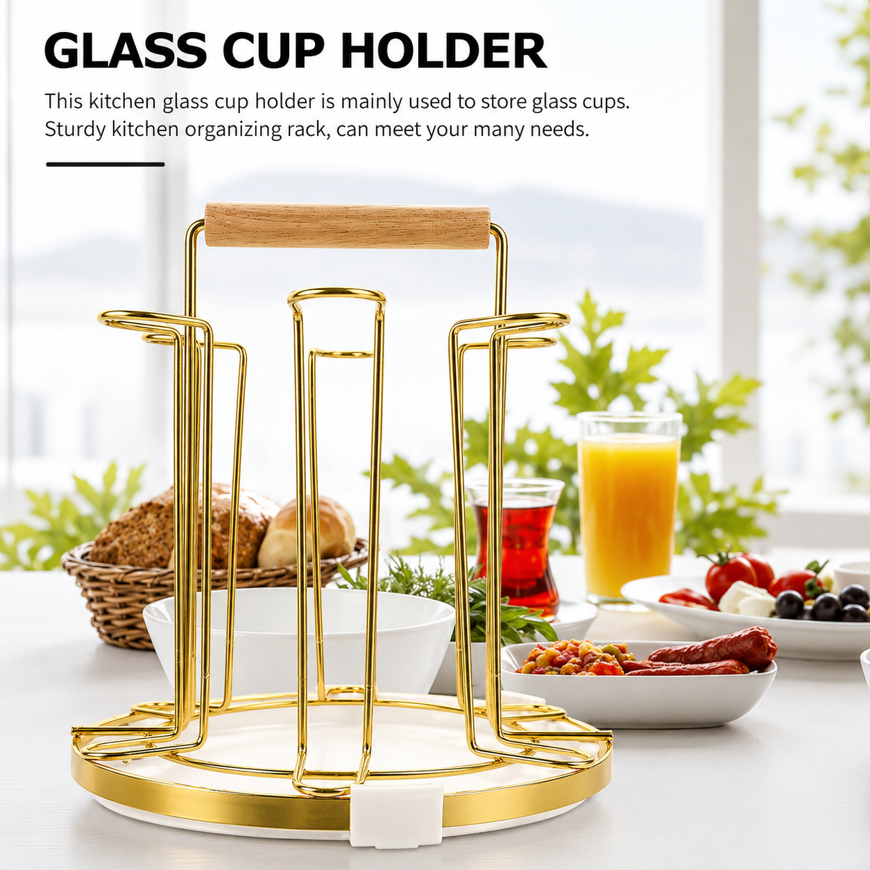 Wooden Handle Cup Holder Stand, Nordic Style Coffee Mug Holder, Kitchen Mug Display Holder, Modern Kitchen Glass Cup Rack