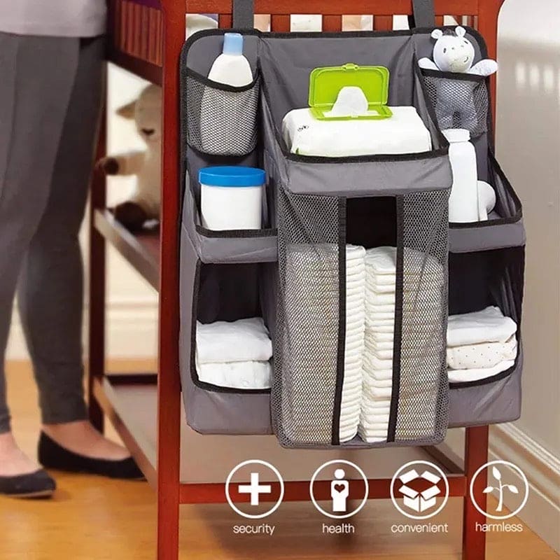 Baby Nursery Organizer, Baby's Bedside Storage Bag, Newborn Essentials Hanging Storage Bag, Multifunction Canvas Storage Bag, Infant Bedding Nursing Storage Bag, Multi Compartment Baby Stuff Holder, Stacking Tray Nursery Storage Basket