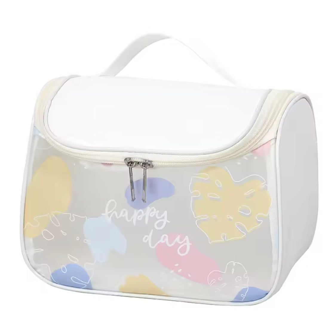 Waterproof Girly Print Toiletry Bag, Large Capacity Transparent Cosmetic Bag With Hook, Travel Portable Makeup Organizer Bag