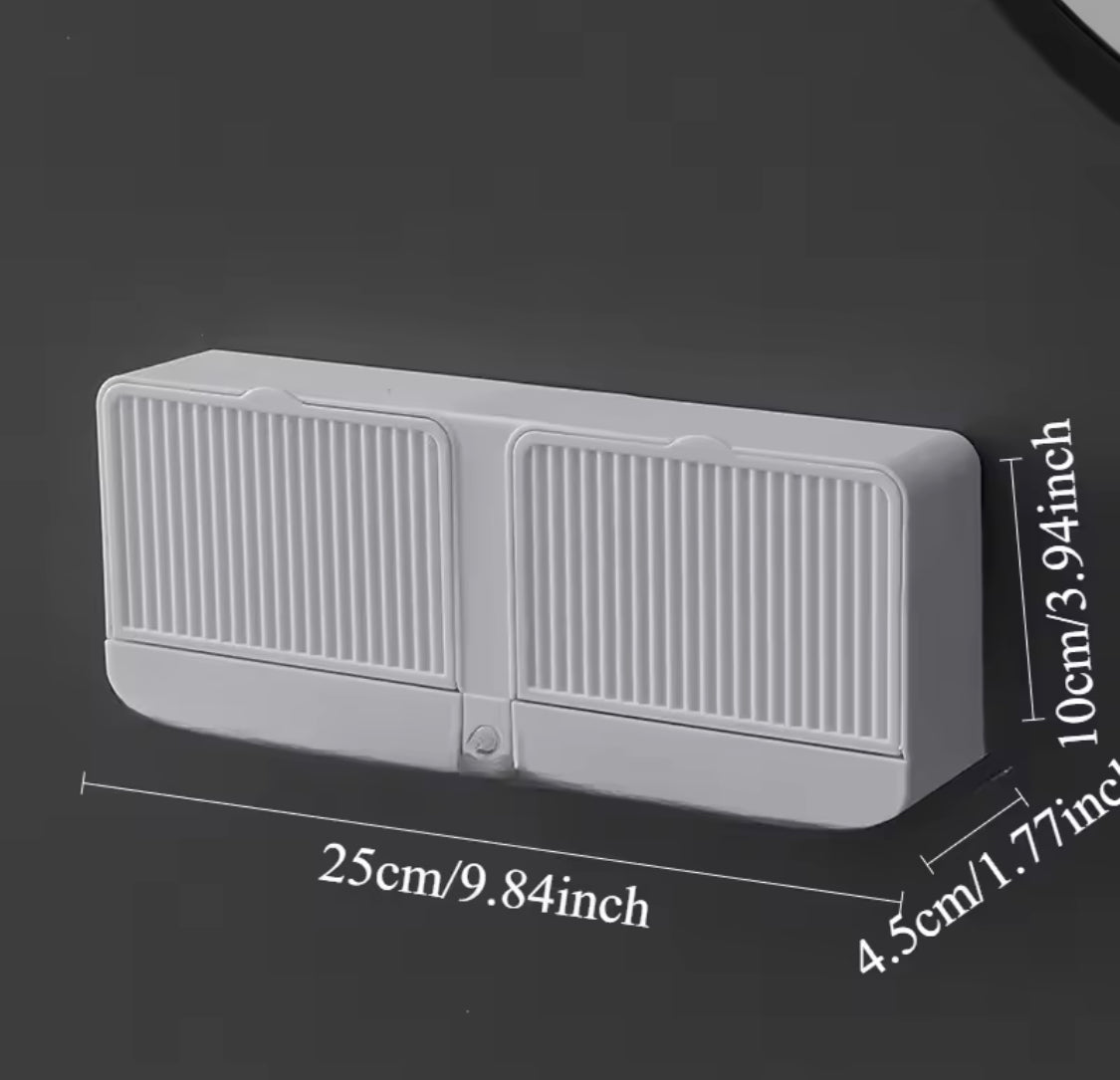 Wall Mounted Double Grid Soap Holder With Drain Tray, Multifunctional Punch Free Vertical Soap Box, Self Adhesive Waterproof Soap Organizer