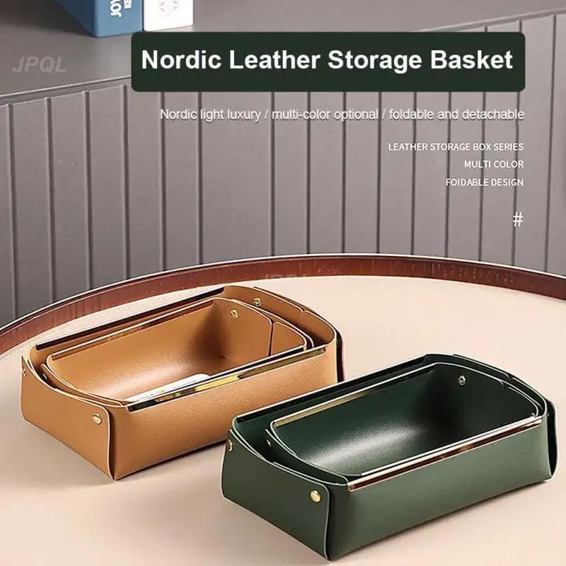 Folding Jewellery Tray, Sundries Storage Tray, Collapsible Faux Leather Large Capacity Sundries Organizer Box, Nordic Style Leather Organizer, Rectangle Desktop Organizer Box, Multipurpose Catchall Tray for Key Jewelry, Desk Dresser Top Organizer