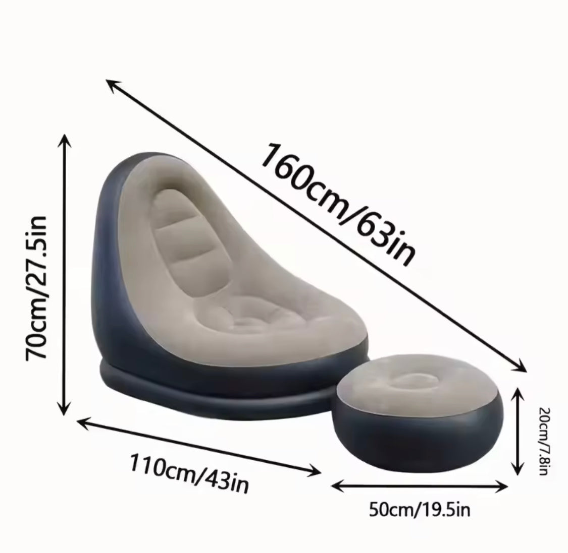 2Pcs Inflatable Folding Chair Sofa, Outdoor Sofa Bed with Footrest, Portable Folding Air Mattress