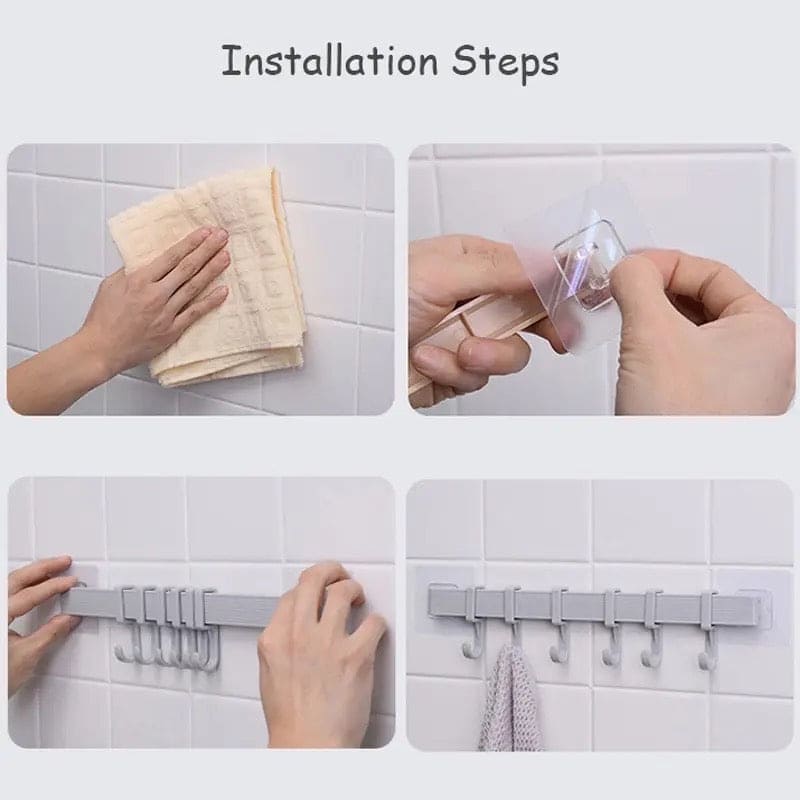 Chest Hook Towel Hanger, Multifunction Kitchen Bathroom Storage Hook, 6 Hook Home Organizer Storage Rack, Multipurpose Hook Rack, Double Suction Cup Towel Rack, Multifunction Wardrobe Rack