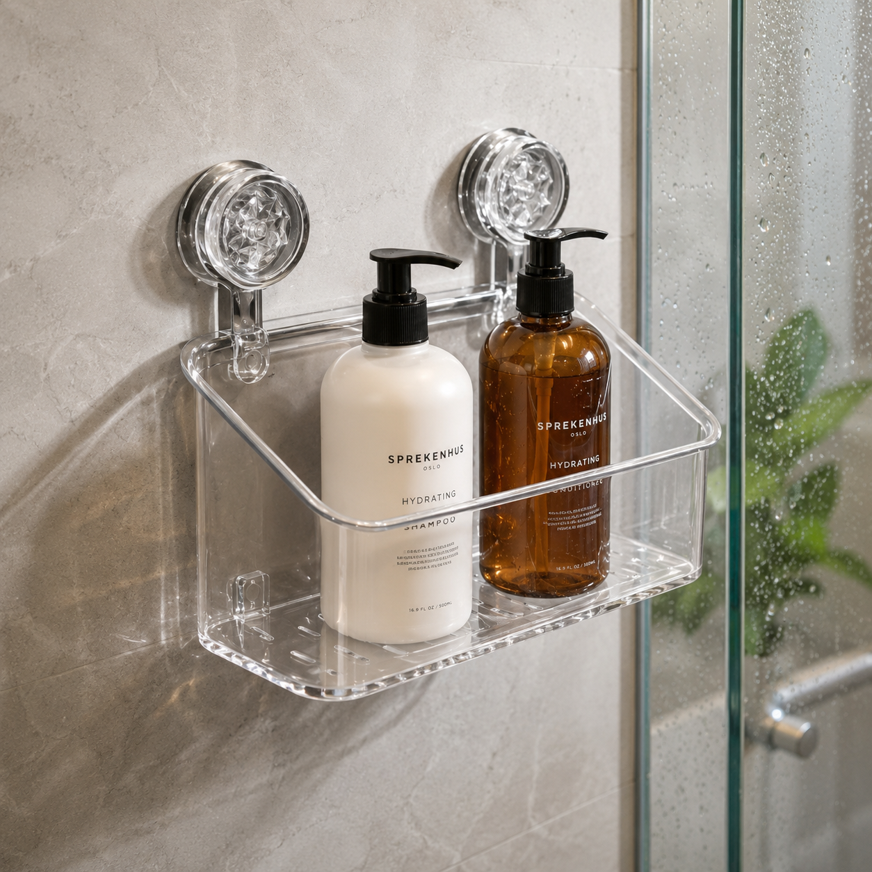 Acrylic Bathroom Suction Cups Shelves, Transparent Punch Free Storage Rack, Bathroom Storage Basket Holder