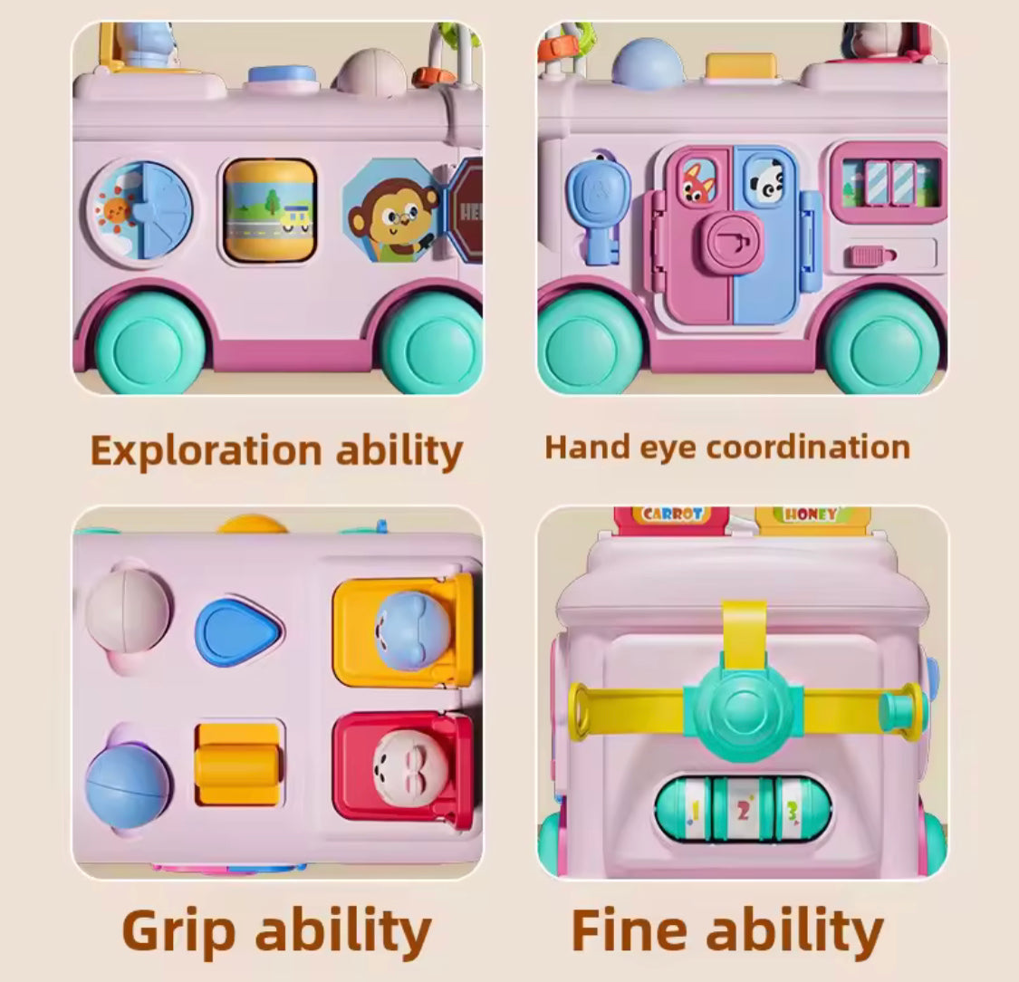 Educational Baby Bus Bus Toy, Motor Skill Learning Toddler Toys, Educational Play Bus with Multiple Activities, Kids Early Learning Educational Toy Car