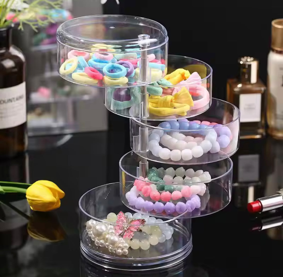 Acrylic Transparent Rotating Jewellery Box, 5 Layers Round Shape Jewellery Organizer, Multilayer Rotating Jewelry Box,