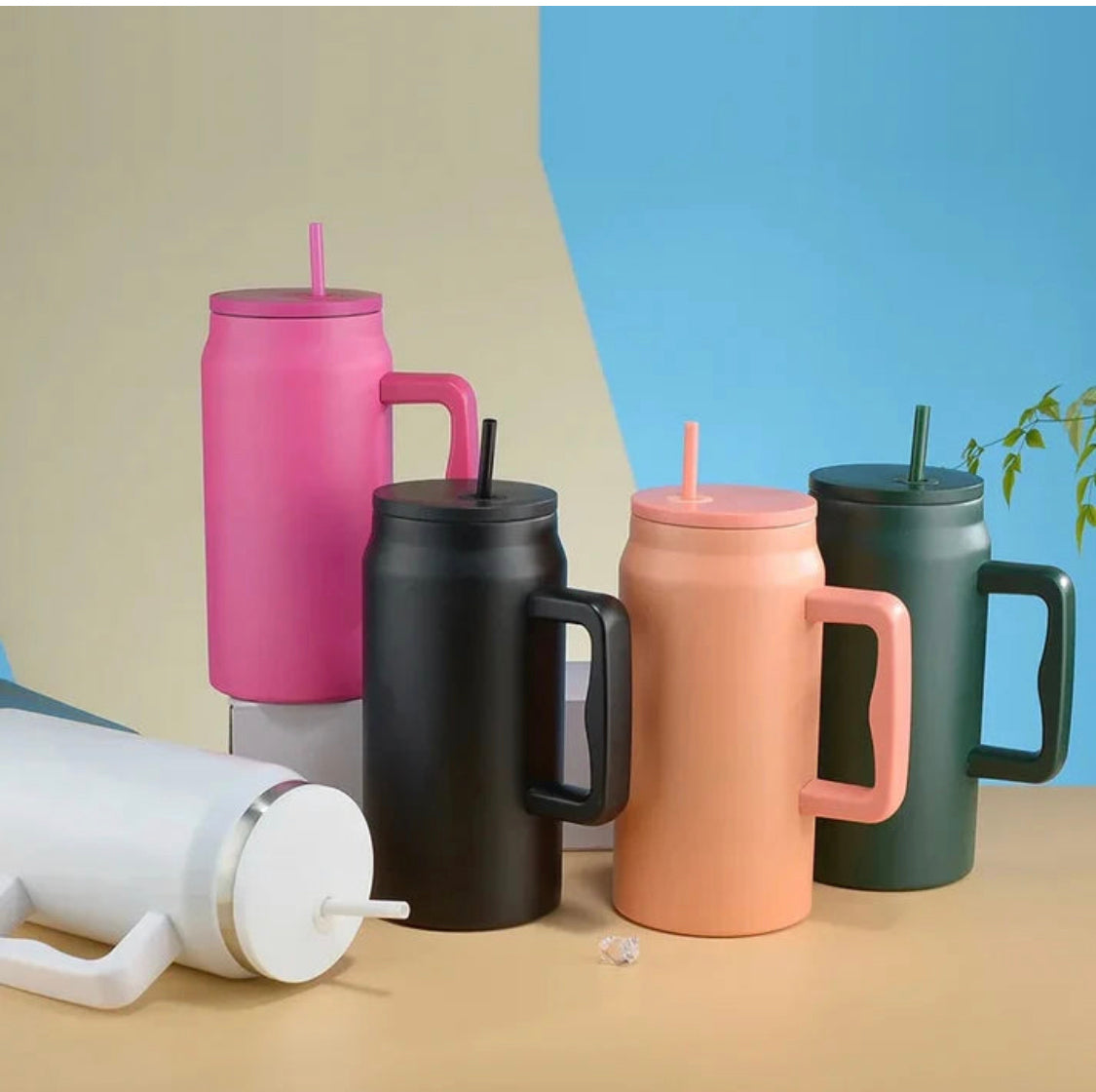 50oz Stainless Steel Insulated Water Mug, Water Tumbler With Straw and Handle, Straw Mugs For Office, Tumbler with Straw For Car