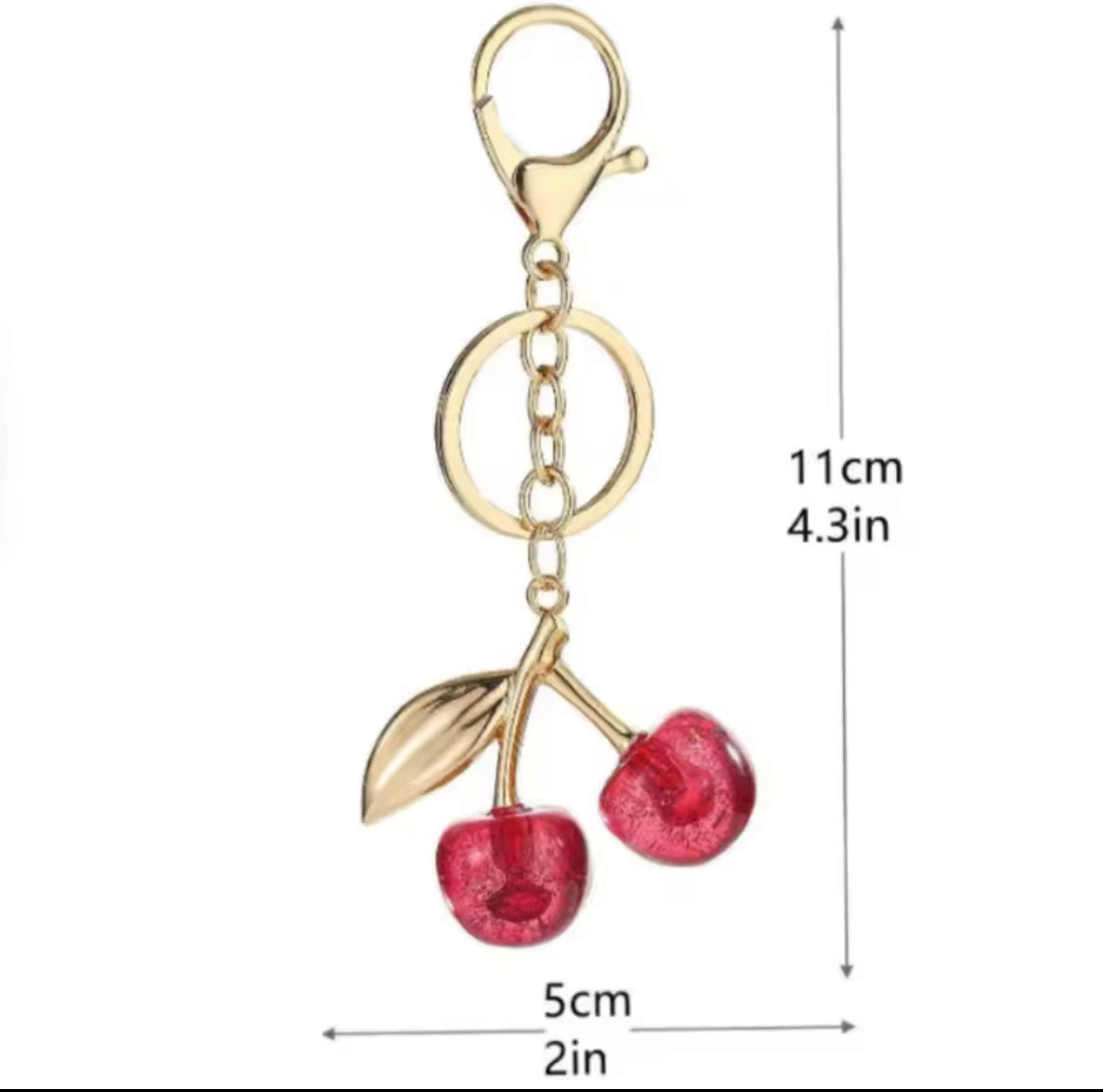 Acrylic Cherry Blossom Keychain, Elegant Gold Cherry Keychain, Fashion Cherry Bag Accessory, Glitter Cherry Charm Keychain For Handbags