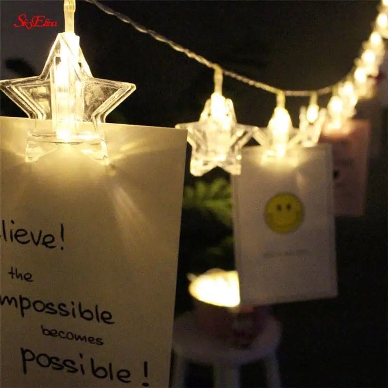 10 Pcs Led Photo Clip String Lights, Outdoor Heart-Shaped Fairy Lights, Curtain String Light Heart Shaped LED String Lights
