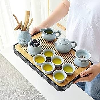 Wooden Kitchen Dish Drying Rack with Water Tray, Wooden Dish Drainer with Removable Water Tray, Bamboo Style Dish Drying Tray