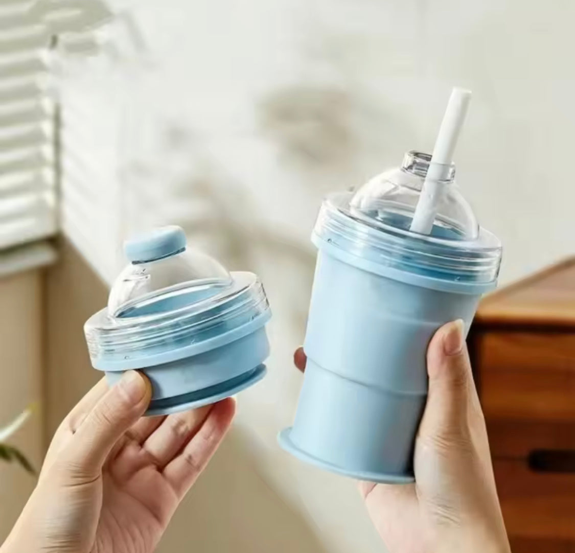 2 In 1 Collapsible Silicone Ice Ball Cup, Reusable Portable Ice Sphere Mold with Straw Lid, Portable Ice Ball Cup