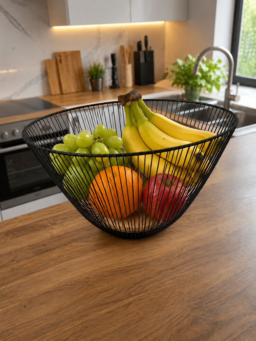 Round Wire Fruit Basket, Modern Minimalist Metal Fruit Bowl, Kitchen Countertop Fruit Basket