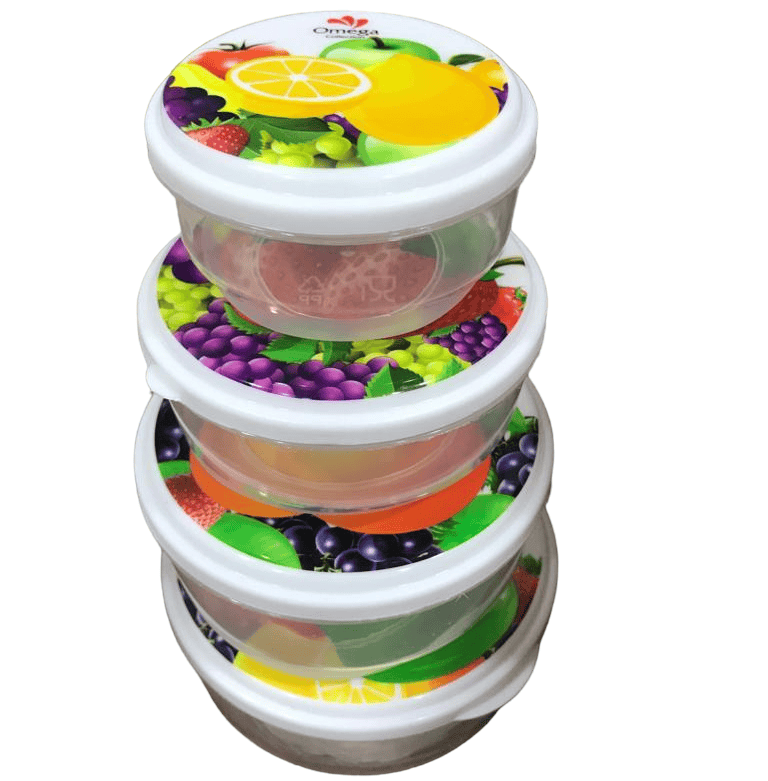 Set Of 4 Round Fruity Box, Fresh Keeping Jars, Food Container Food Storage Jars, Multipurpose Stackable Air Tight Container, Transparent (300ml, 250ml, 200ml and 150ml) Food Storage Container