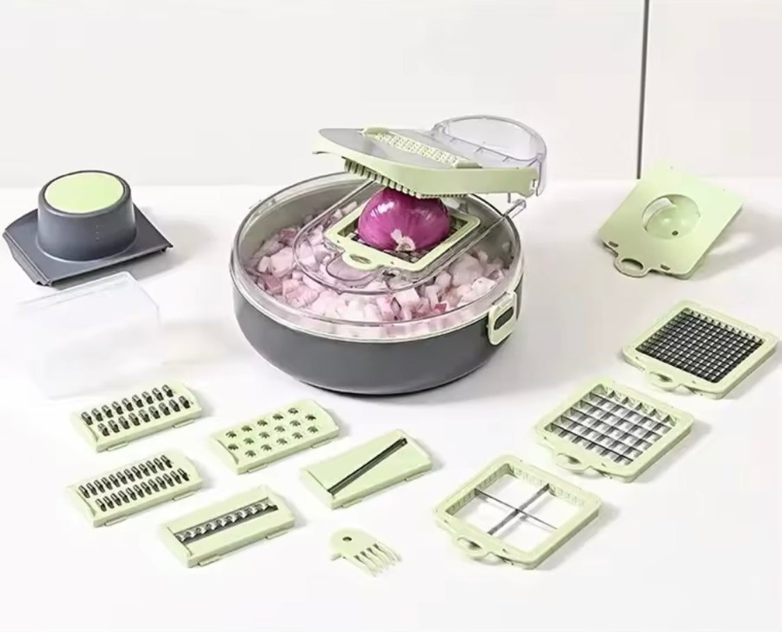 14 In 1 Vegetable Chopper, Draining Vegetable Cutter With Stainless Steel Blades, Manual Hand Food Chopper, Kitchen Gadget