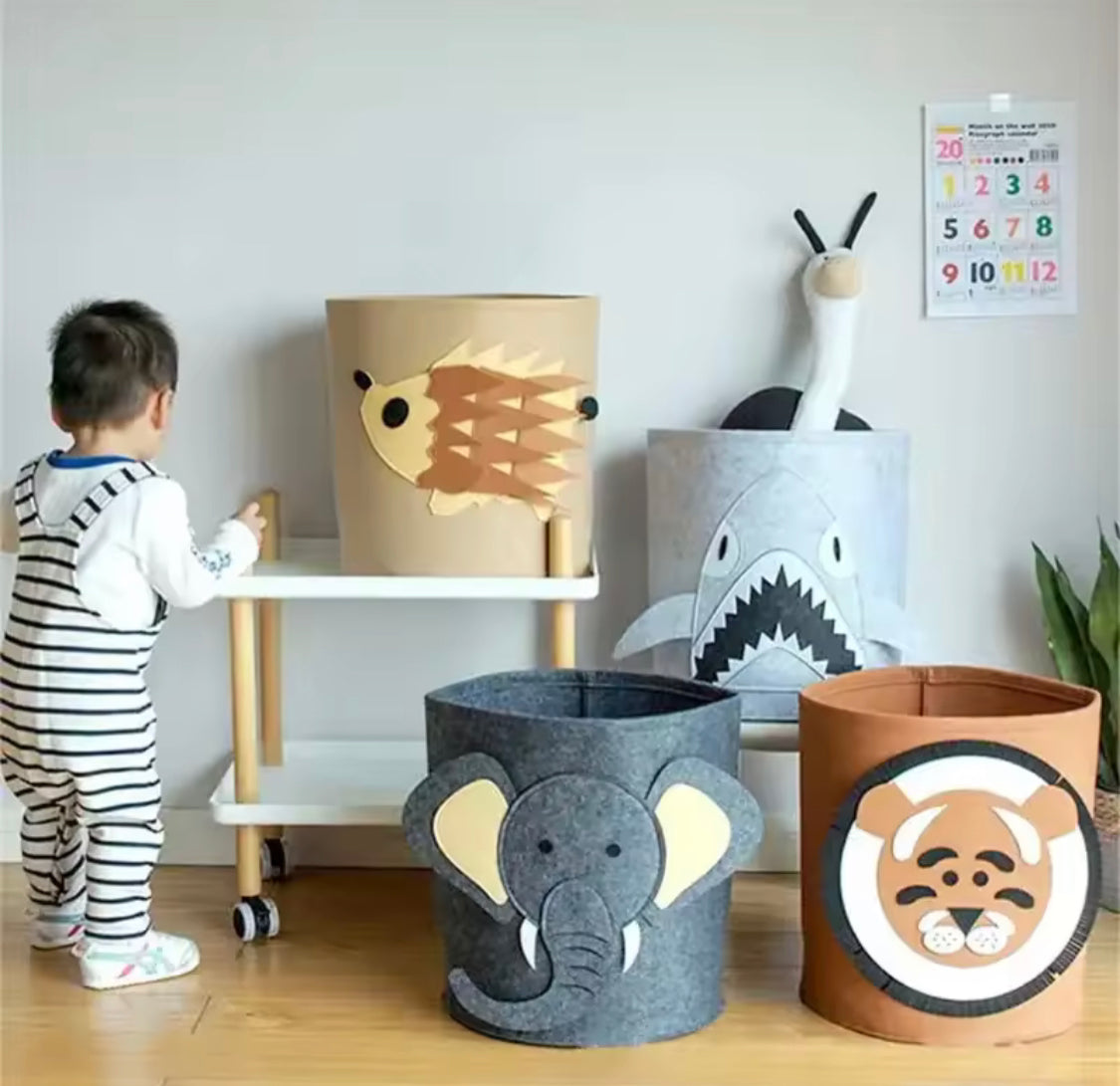 Cute Animal Character Baby Toy Storage Bucket, Dirty Clothes Hamper, Kids Cabinet Wardrobe Storage Organizer, Non Woven Laundry Basket