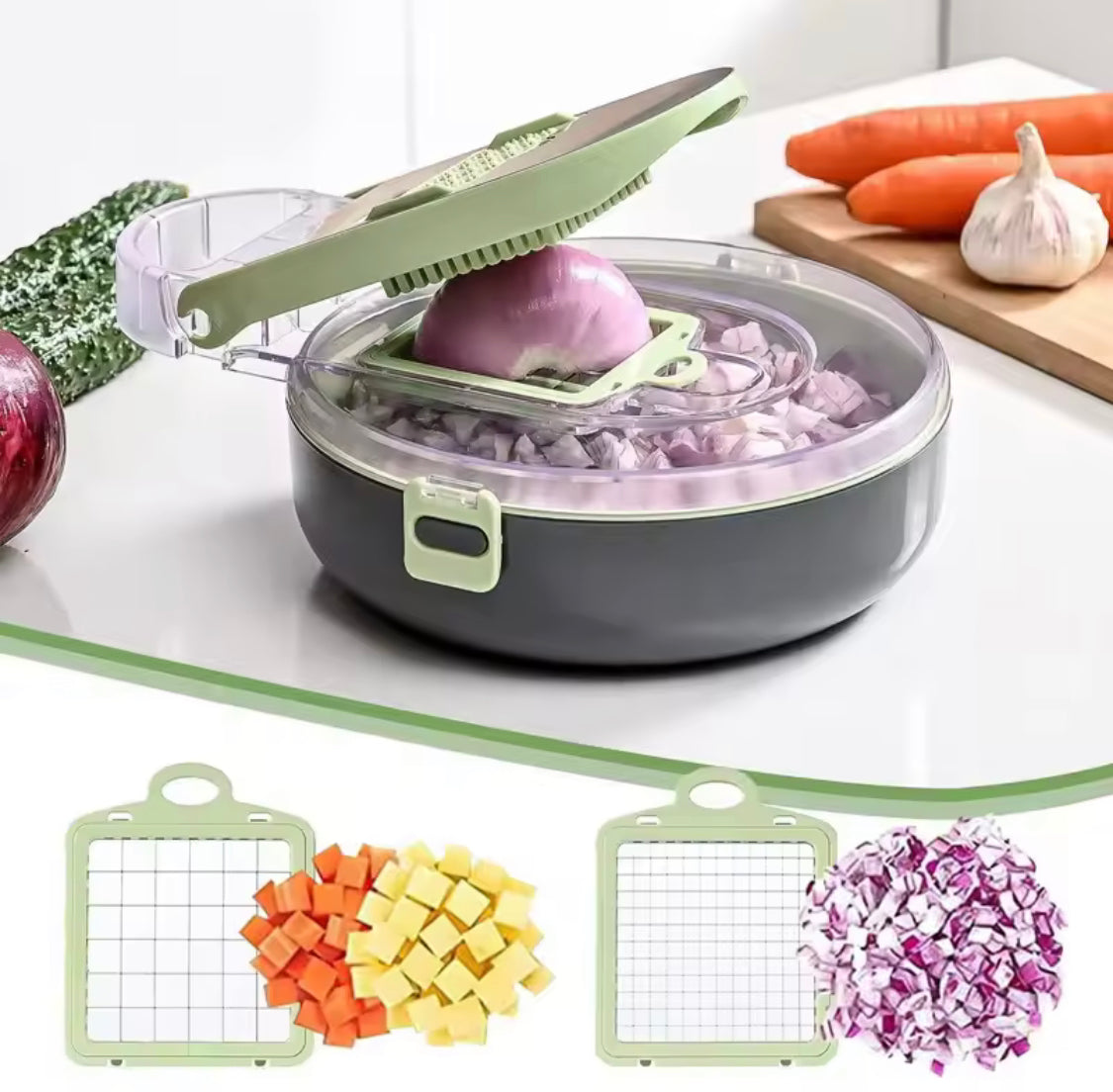 14 In 1 Vegetable Chopper, Draining Vegetable Cutter With Stainless Steel Blades, Manual Hand Food Chopper, Kitchen Gadget
