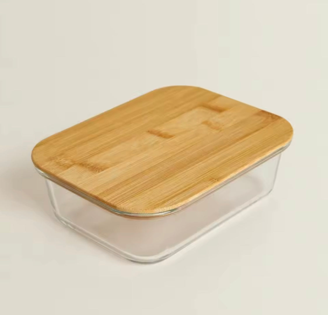 Set of 3 High Borosilicate Glass Bamboo Lunch Box, Heat Resistant Food Storage Containers With Lid, Food Storage Containers