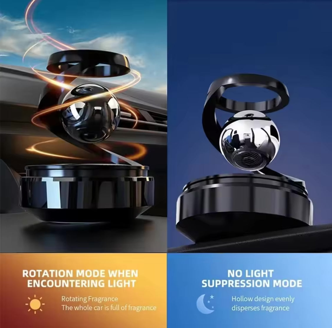Solar Powered Car Diffuser, Solar Powered Rotating Car Aromatherapy Diffuser, Durable Alloy Fragrance Diffuser, Car Air Freshener Diffuser