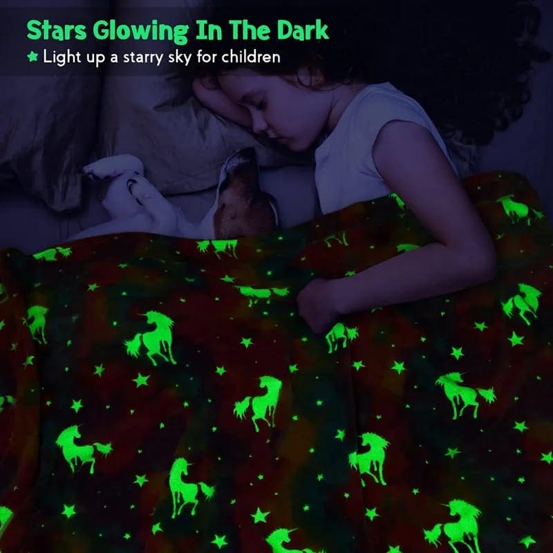 Glow In The Dark Blanket, Luminous Glowing Blanket For Kids, Super Soft Cozy Warm Rainbow Blanket, Unicorns Flannel Throw Blanket, Sleepiwsh Unicorn Kids Glow Throw, Rainbow Blanket Birthday for Toddler Kids, Cozy Soft Fluffy Fleece Nap Sleep Blankets