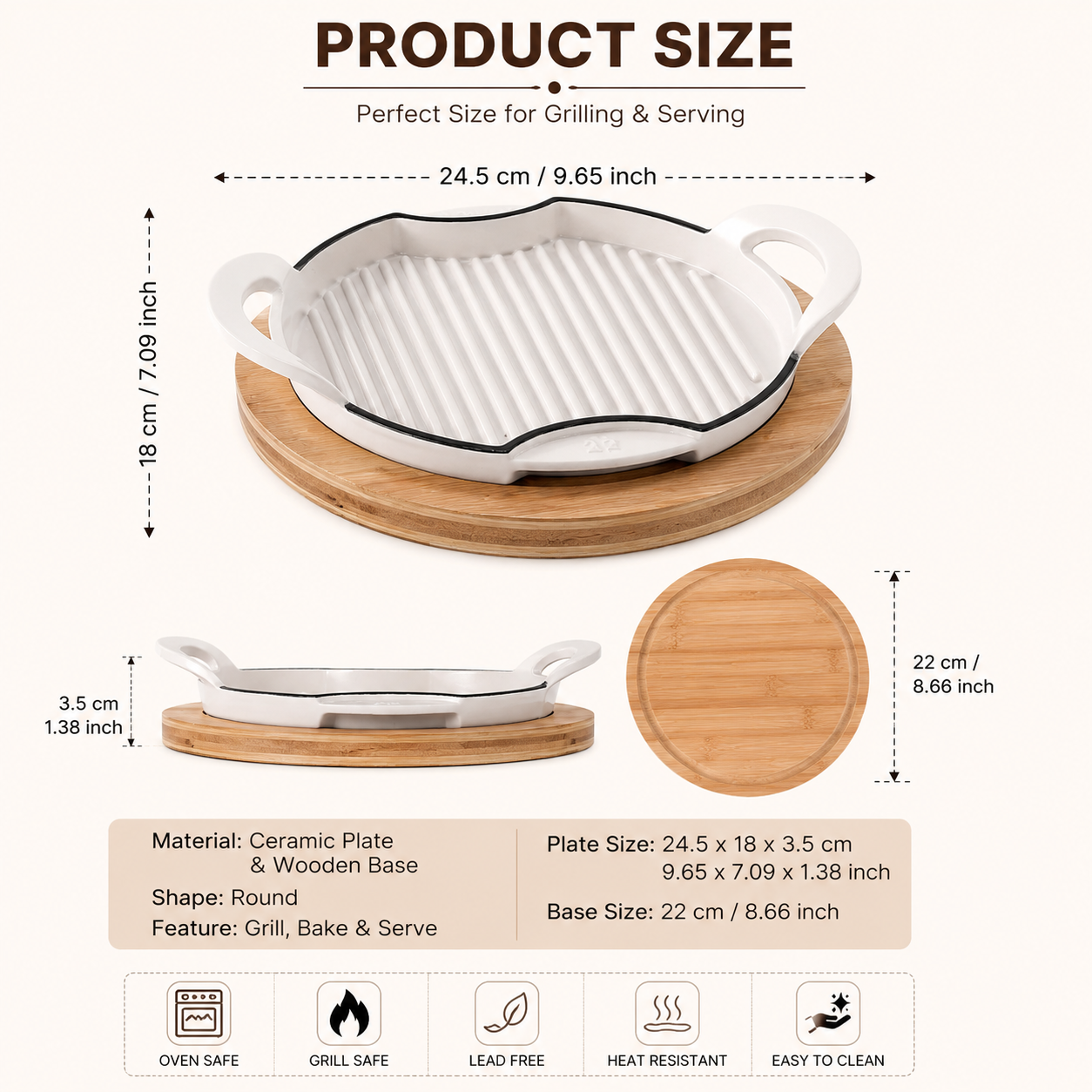 Ceramic Steak Grill Platter, Heat Resistant Ceramic Serving Plate, Ceramic BBQ Serving Tray, BBQ Sizzle Serving Tray, Sizzling Steak Platter