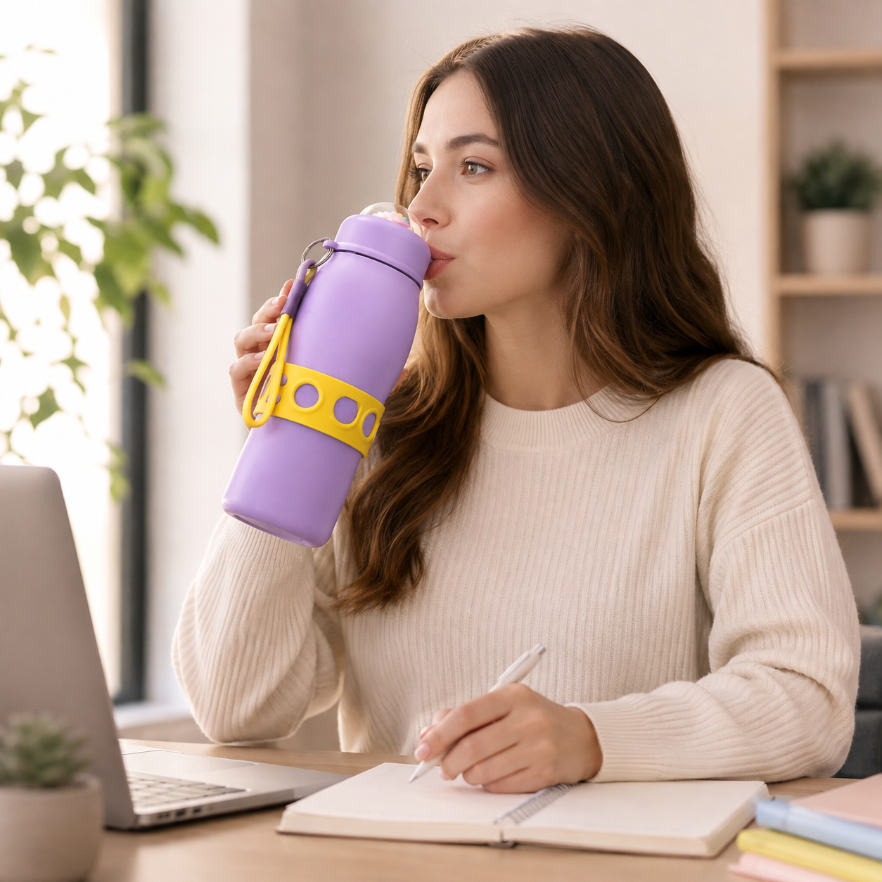 Portable Cute Thermal Bottle, Kids Cute Insulated Bottle, Ice Cream Design Insulated Bottle, 600ml Leakproof Vacuum Flask
