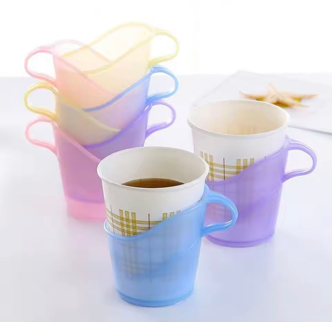 Set Of 6 Disposable Paper Cup Holder, Anti Scald Coffee Mug Holder, Heat Resistant Translucent Tea Cup Sleeve, Plastic Paper Cup Stand