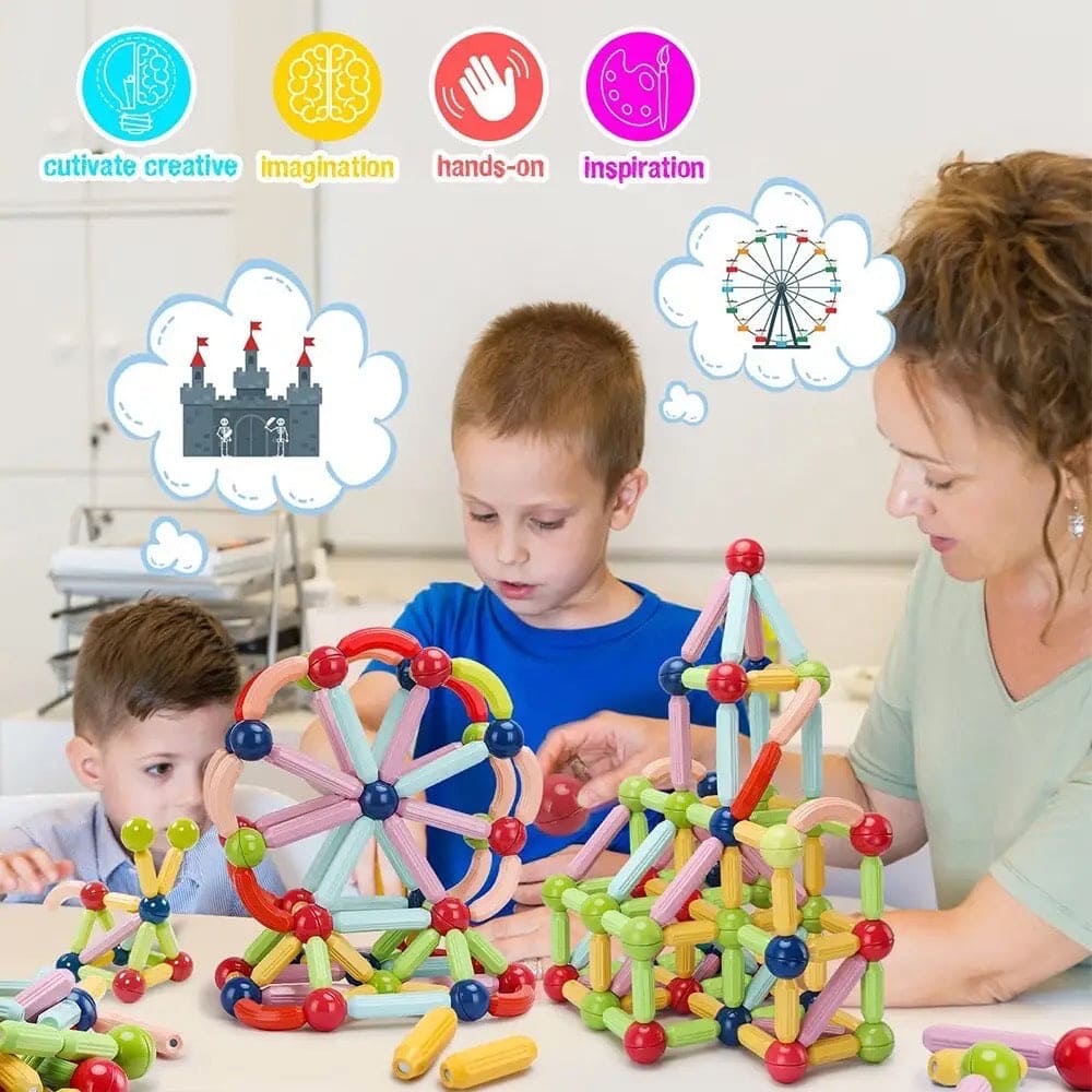 Magnetic Blocks Bar Toy, Magnetic Sticks & Balls Building Blocks Toys, Children's Magnetic Construction Set, Toddler Learning Sensory Toys for Kids, Learning Educational Stacking Toys for Kids