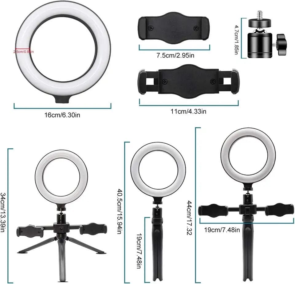 Multi Position Ring Light, Dual Mobile Clip Ring Light, Live Broadcasting Bracket Fill Selfie Ring Light with Tripod Stand, Phone Clamp Fill Lights Supplies, Stabilizer Clip Phone Bracket
