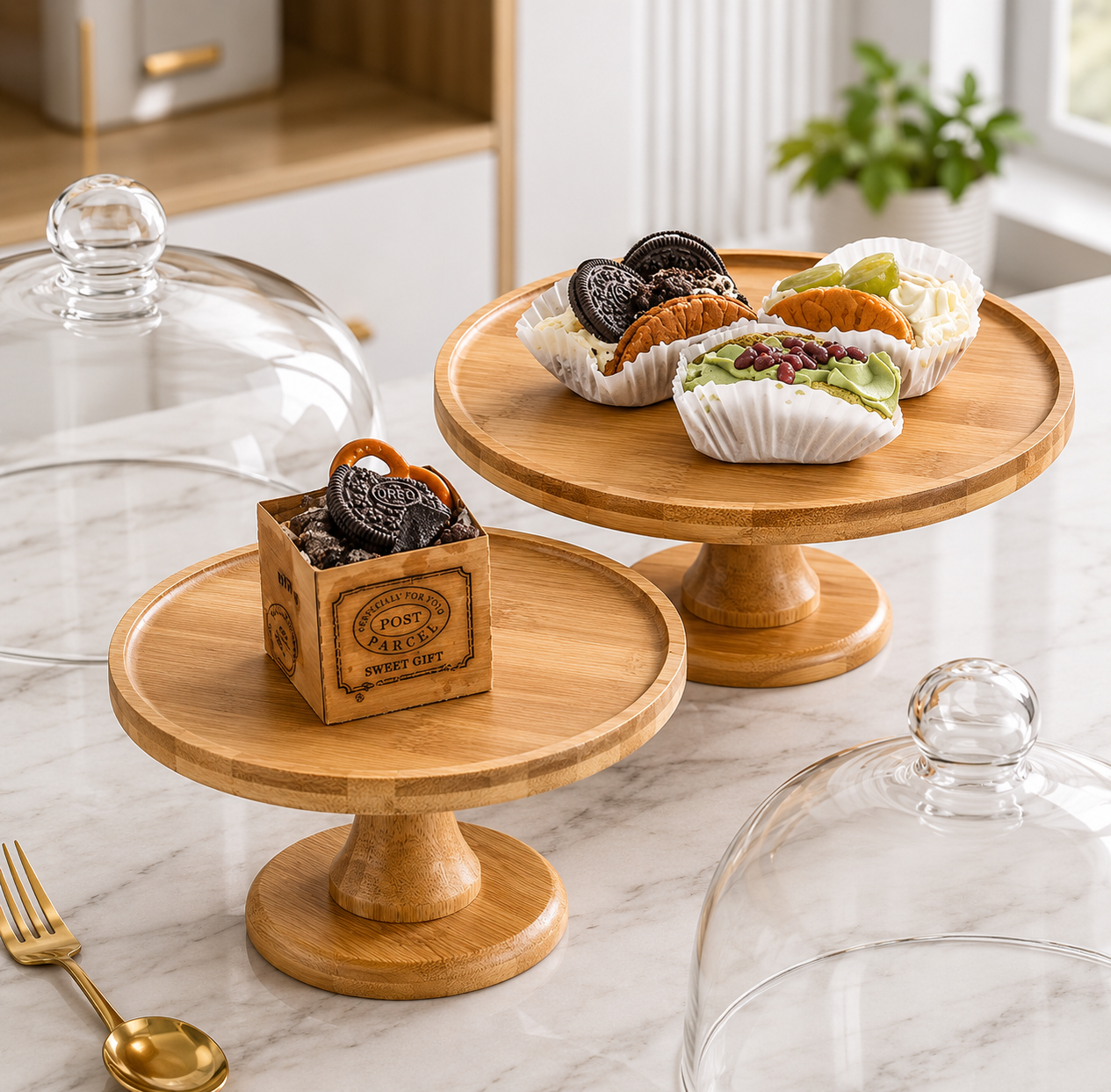 Premium Wooden Cake Stand With Glass Cover, Nordic Cake Stand With Glass Lid, Wooden Dessert Display Stand, Decorative Cake And Dessert Stand