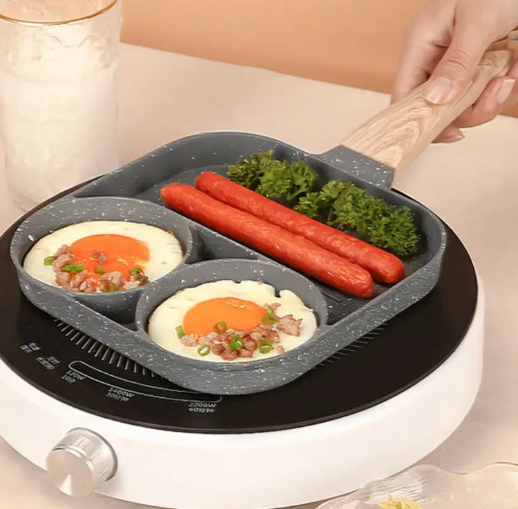 3 Compartment Frying Pot Pan, Non-Stick Egg Pancake Steak Pan, Household Breakfast Maker Pan