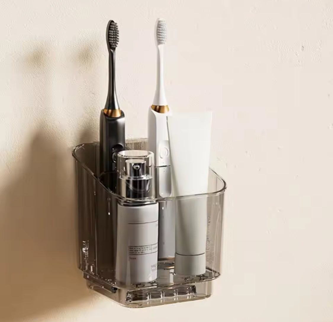 3 Slots Toothbrush Holder With Drain Tray, Removable Divider Wall Mounted Bathroom Organizer, Multifunctional Bathroom Storage Holder, Space Saving Bathroom Accessories