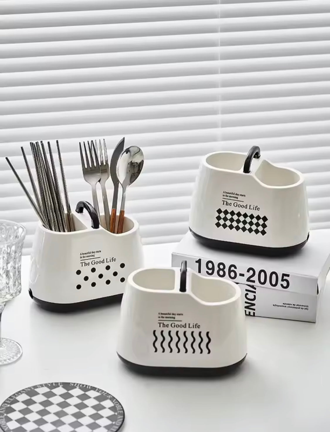 Daily Life Printed Cutlery Holder, Removable Hollow Out Utensils Organizer, Base Plate Drainable Spoon Fork Chopstick Stand Tray, Multifunctional Spoon Fork Chopstick Storage Holder, Household Kitchen Tableware Storage Holder Box