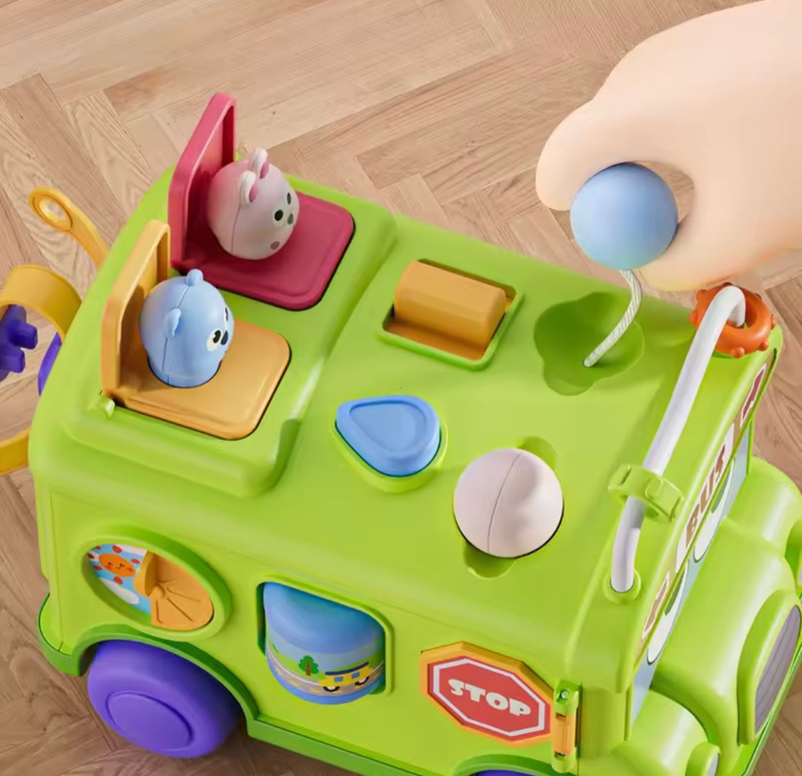 Educational Baby Bus Bus Toy, Motor Skill Learning Toddler Toys, Educational Play Bus with Multiple Activities, Kids Early Learning Educational Toy Car