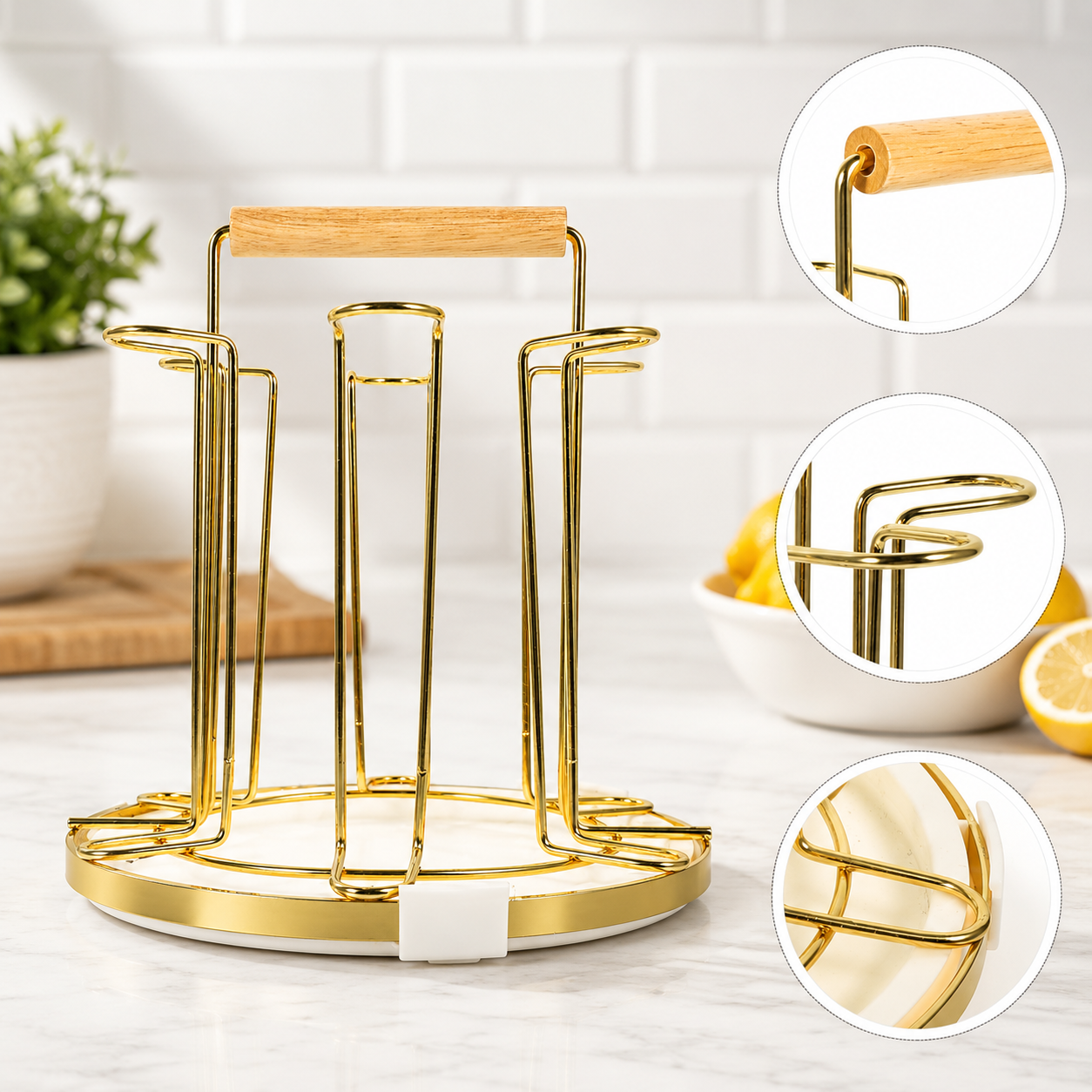 Wooden Handle Cup Holder Stand, Nordic Style Coffee Mug Holder, Kitchen Mug Display Holder, Modern Kitchen Glass Cup Rack