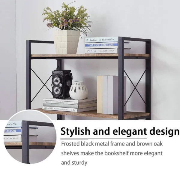 4-Tier Iron Frame Wooden Bookshelf Storage, Multi Layer Storage Rack, Multifunction Kitchen Storage Rack