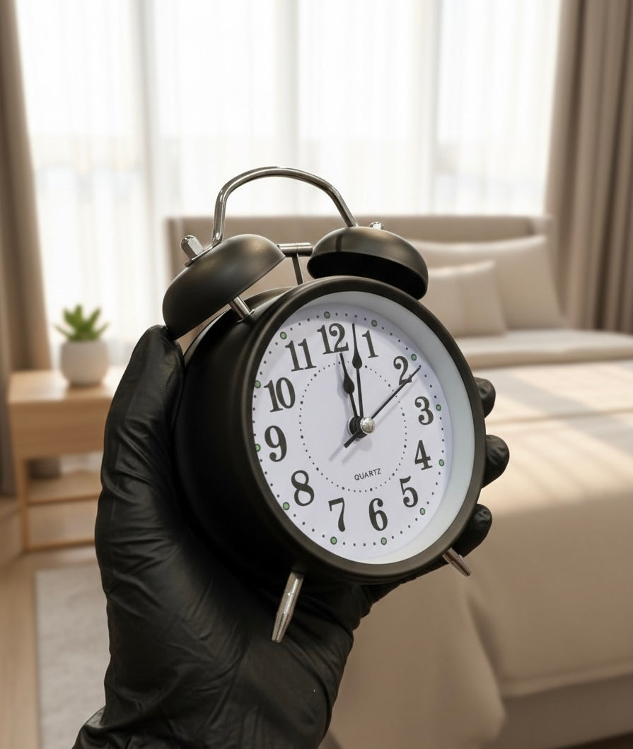 Mini Retro Twin Bell Alarm Clock,
Metal Twin Bell Alarm Clock, Analog Quartz Display Clock, Easy Operate Bedside Analog Small Desk Clock
